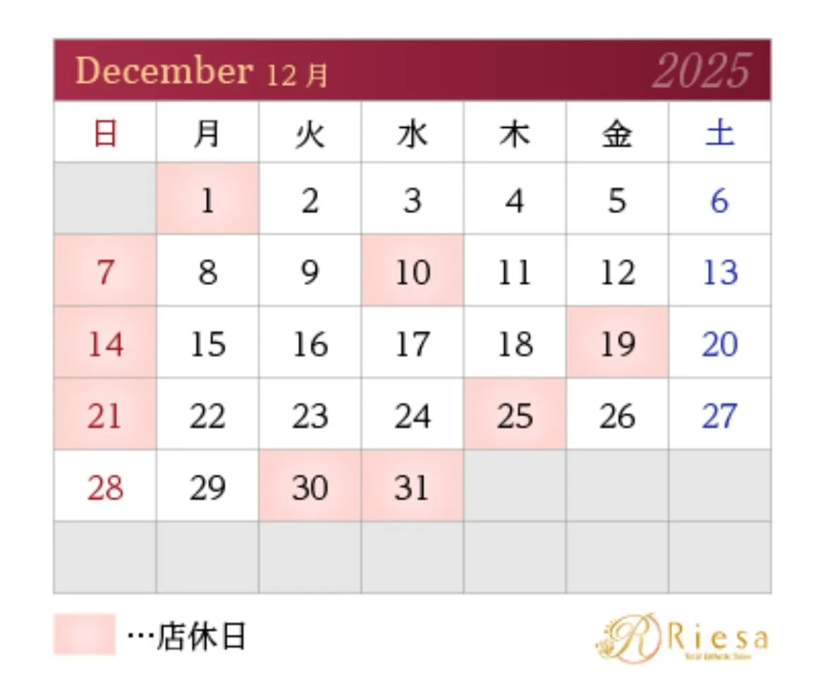 12月のお休みになります☆
